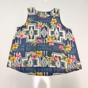 Tommy Bahama x Pendleton Tank Top Womens XL Blue Floral Aztec Tropical Sleeveles